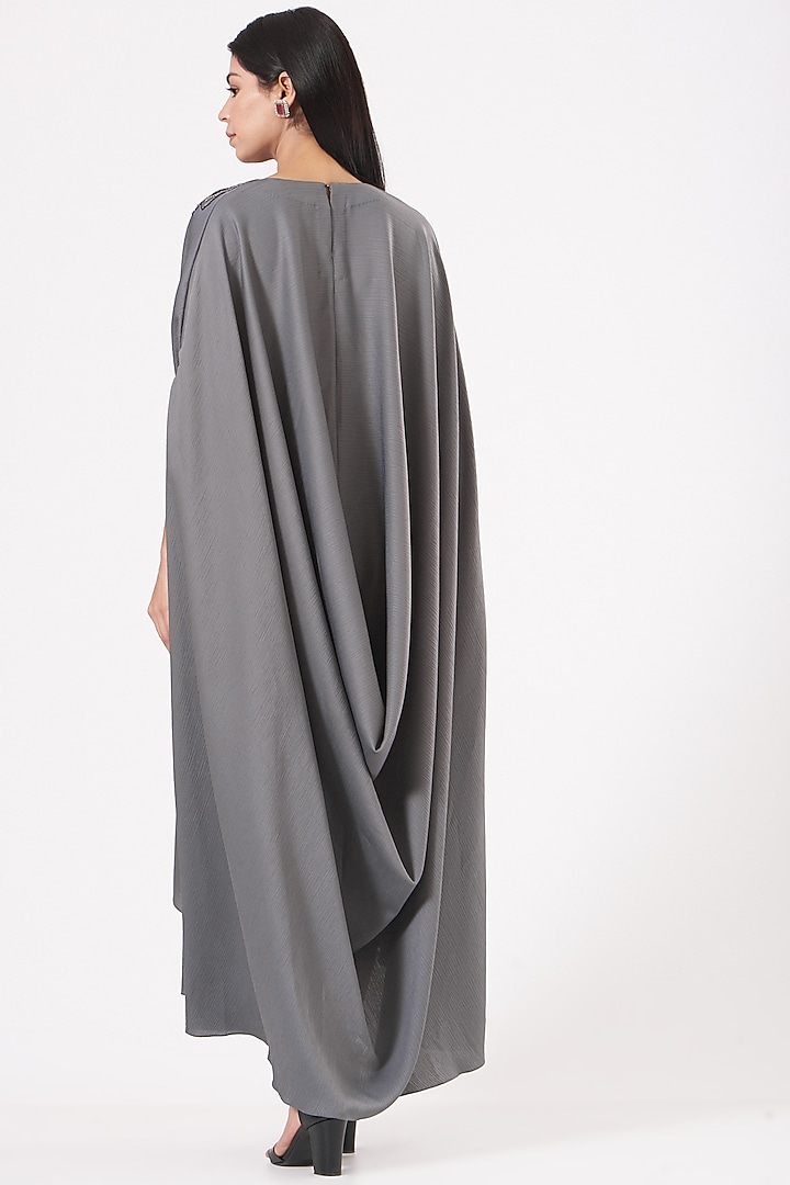 Grey Embroidered Cowl Draped Vacation Dress by July at Pernia's Pop Up Shop