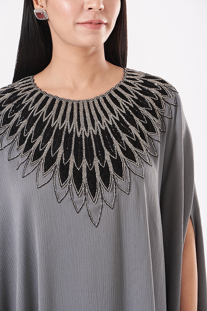Grey Embroidered Cowl Draped Vacation Dress by July at Pernia's Pop Up Shop