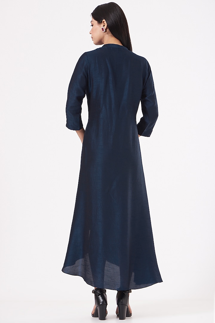 Midnight Blue Embroidered Asymmetrical Kurta by July at Pernia's Pop Up Shop