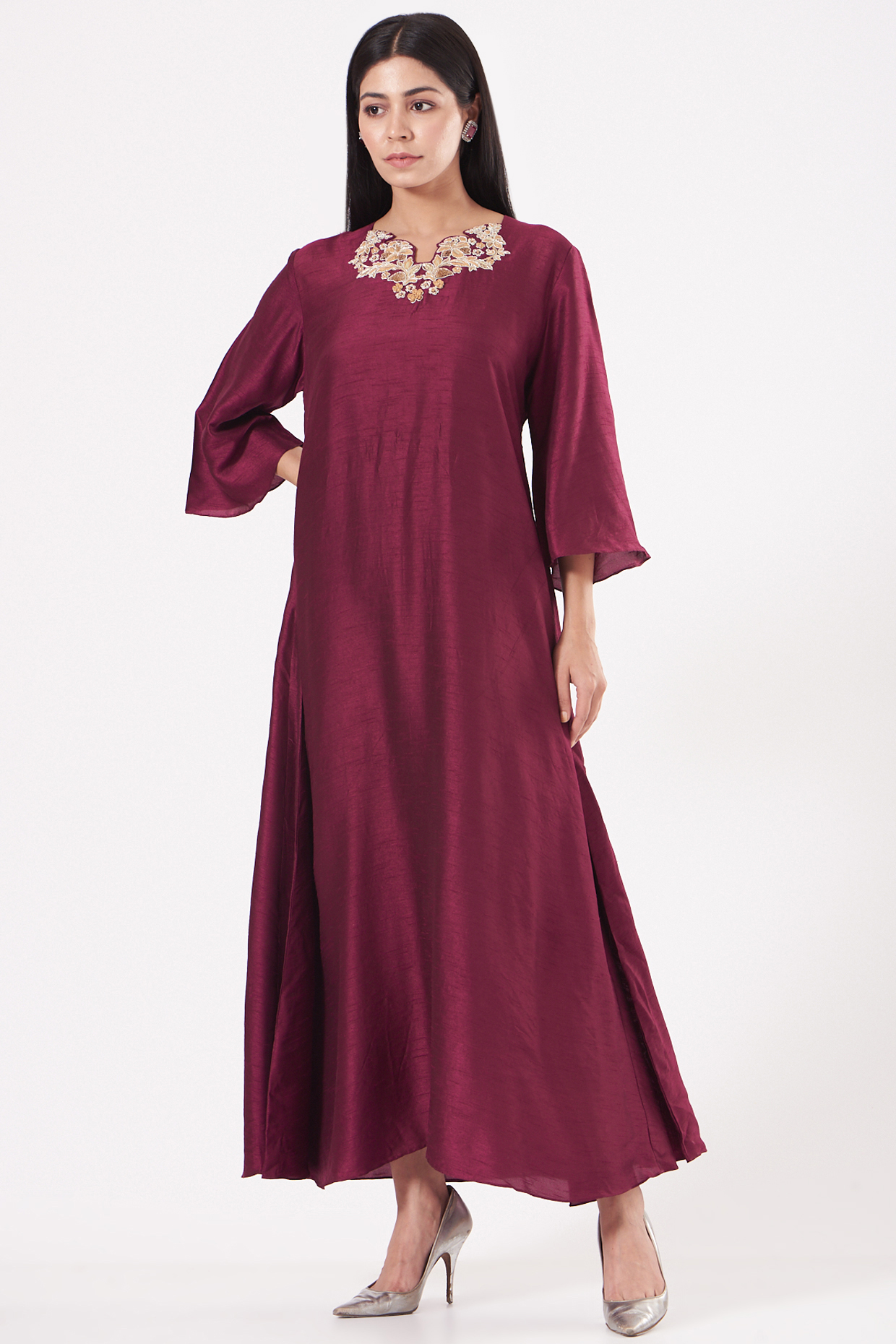 Wine Hand Embroidered Kurta by July at Pernia's Pop Up Shop