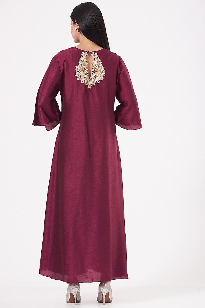 Wine Hand Embroidered Kurta by July at Pernia's Pop Up Shop