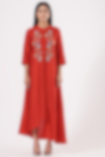 Red Hand Embroidered Kurta by July
