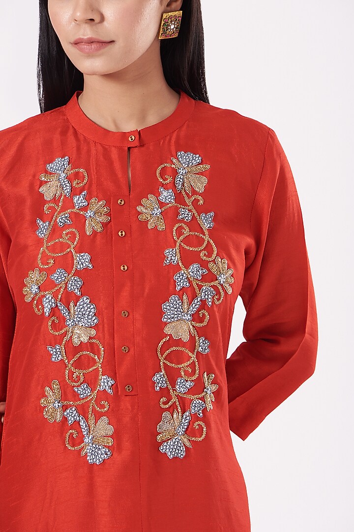 Red Hand Embroidered Kurta by July at Pernia's Pop Up Shop