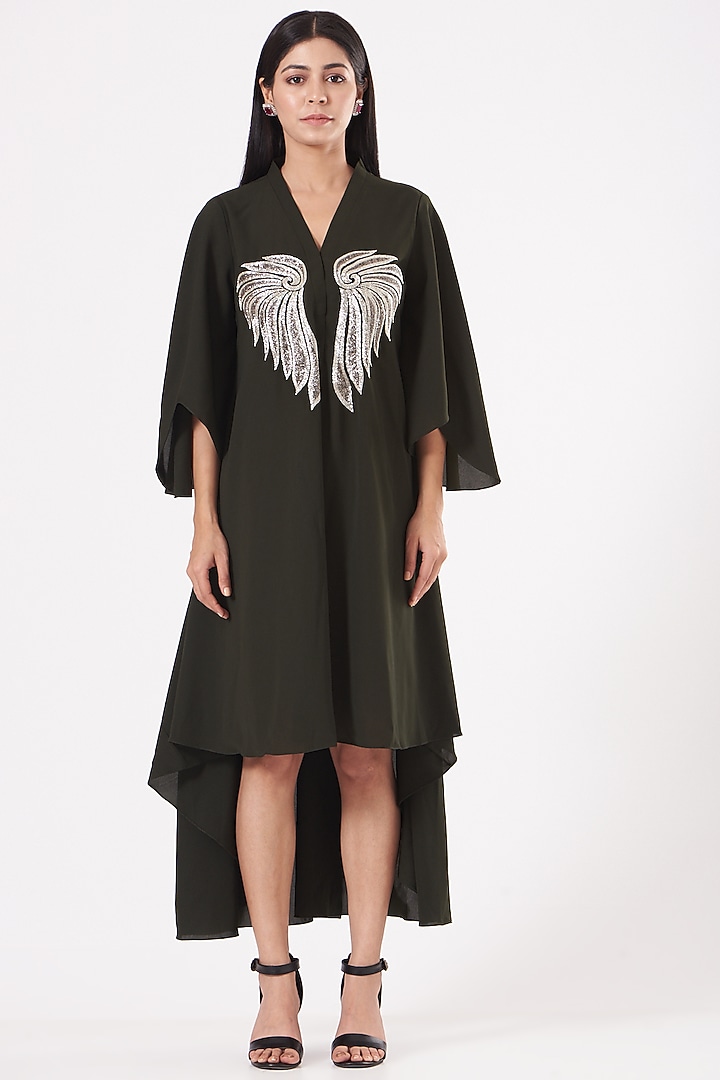 Olive Green Hand Embroidered Tunic by July at Pernia's Pop Up Shop