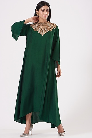 Emerald Green Zardosi Embroidered A-line Kurta by July