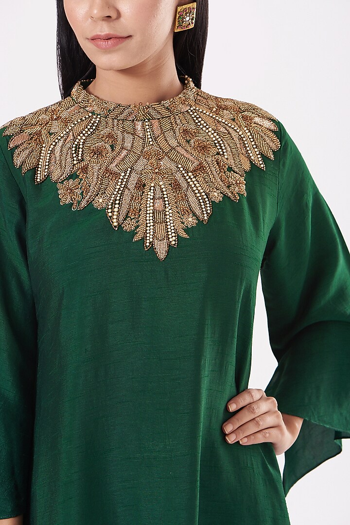 Emerald Green Zardosi Embroidered A-line Kurta by July at Pernia's Pop Up Shop