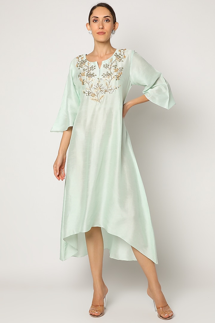 Sea Green Embroidered Asymmetrical Tunic by July