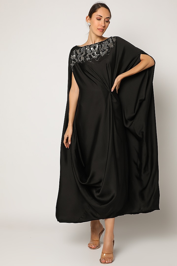 Black Embroidered Draped Dress by July at Pernia's Pop Up Shop