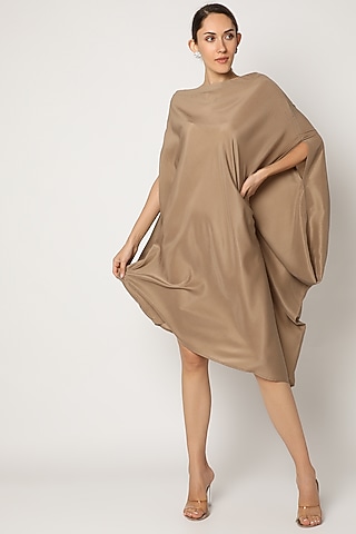 Beige Embroidered Off Shoulder Cape Tunic by July