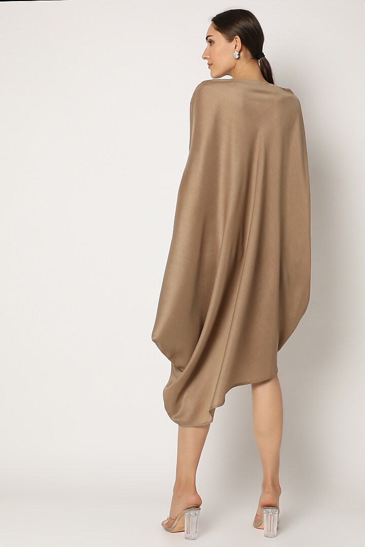 Beige Embroidered Off Shoulder Cape Tunic by July at Pernia's Pop Up Shop