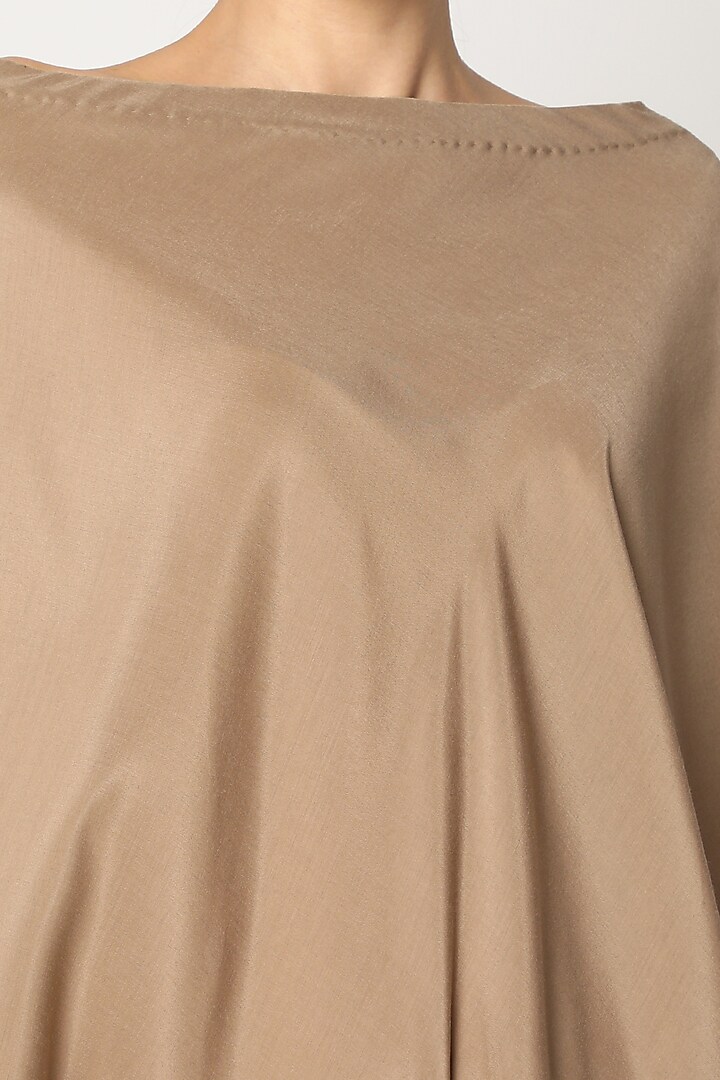 Beige Embroidered Off Shoulder Cape Tunic by July at Pernia's Pop Up Shop