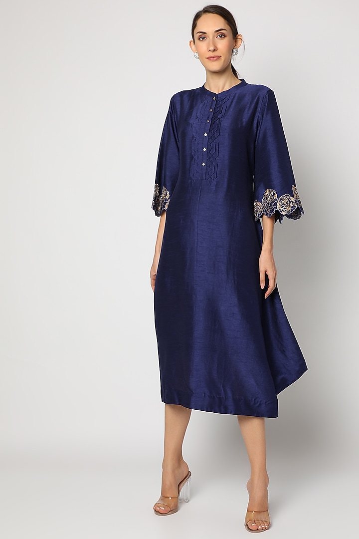 Blue Embroidered Kurta by July