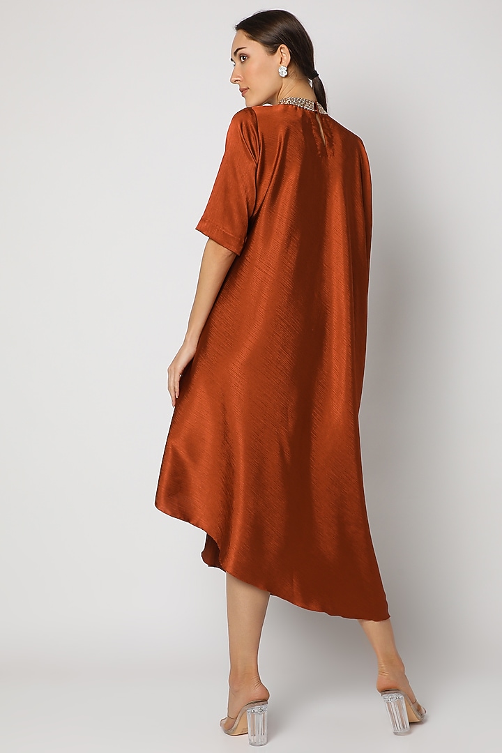 Brown Embellished Cowl Draped Dress by July at Pernia's Pop Up Shop