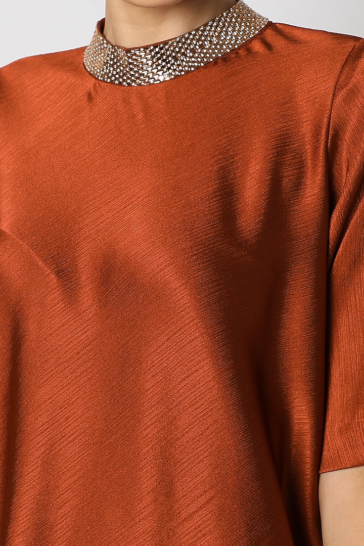 Brown Embellished Cowl Draped Dress by July at Pernia's Pop Up Shop