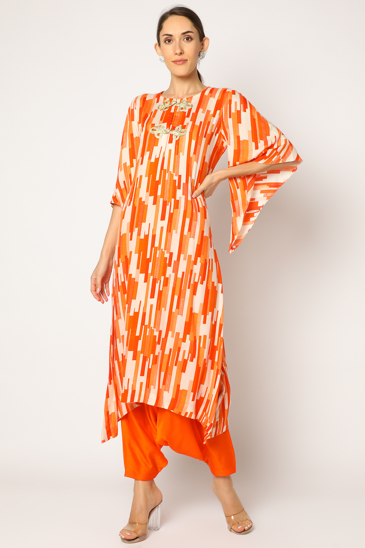 Orange Printed A-Line Kurta Set by July at Pernia's Pop Up Shop