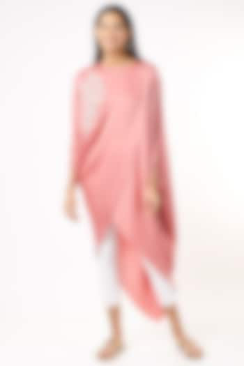 Blush Pink Hand Embroidered Asymmetrical Draped Tunic by July at Pernia's Pop Up Shop