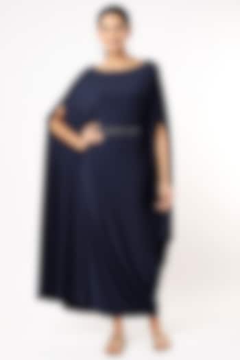 Midnight Blue Heavy Lycra Draped Vacation Dress by July at Pernia's Pop Up Shop