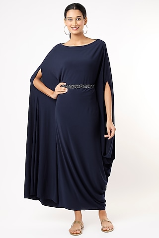 Midnight Blue Heavy Lycra Draped Dress by July