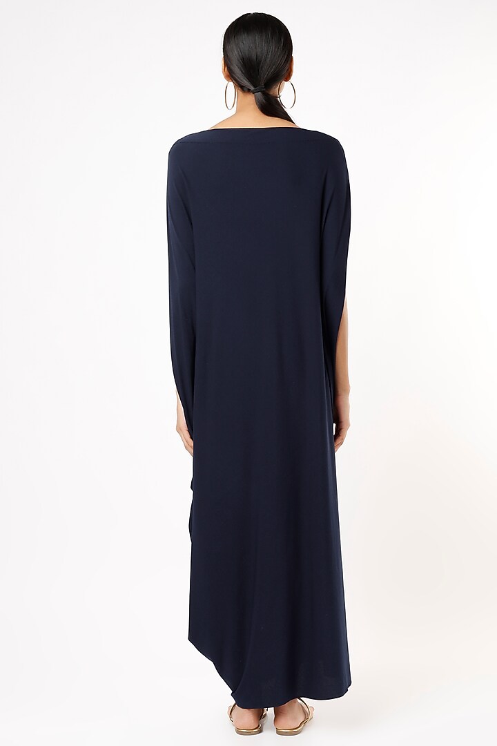 Midnight Blue Heavy Lycra Draped Vacation Dress by July at Pernia's Pop Up Shop