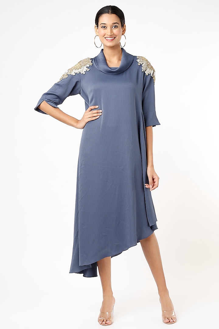 Ink Blue Polyester Tunic by July at Pernia's Pop Up Shop