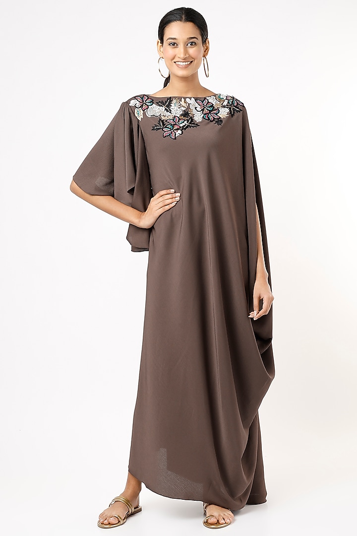 Brown Embroidered Dress by July