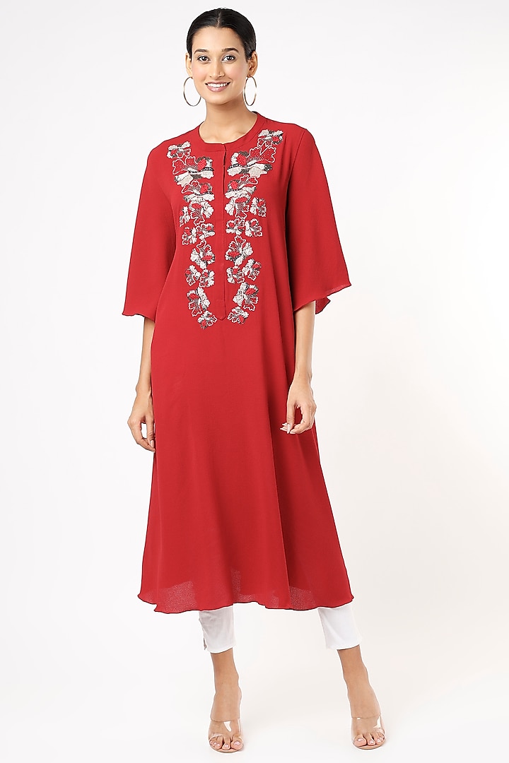 Red Embroidered Kurta by July