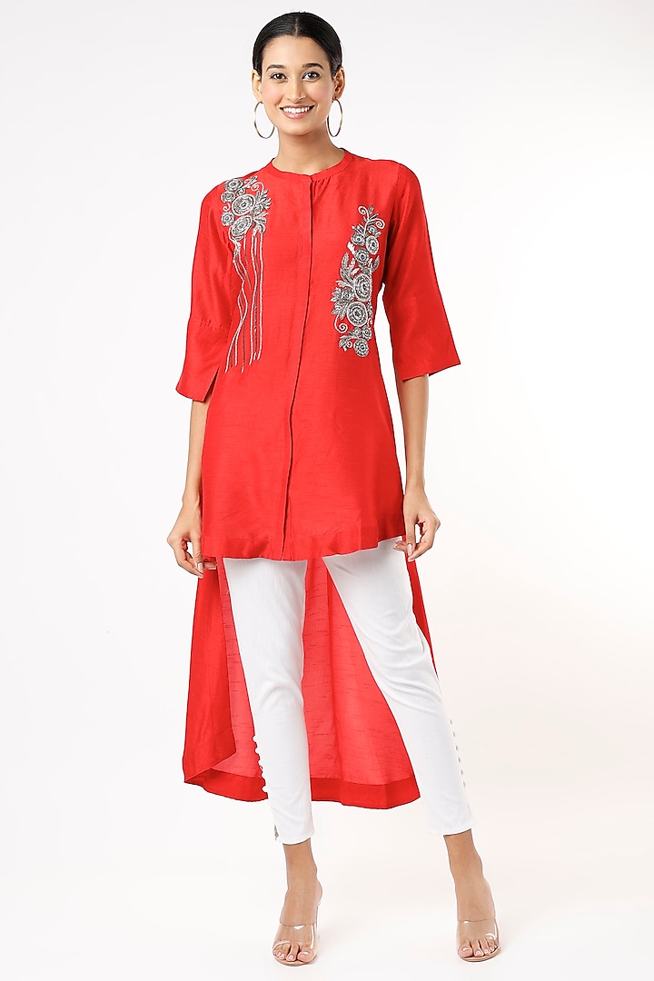 Red Embroidered Kurta by July