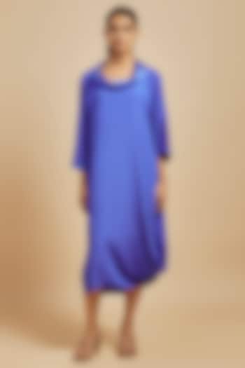 Blue Zara Satin Draped Dress by July