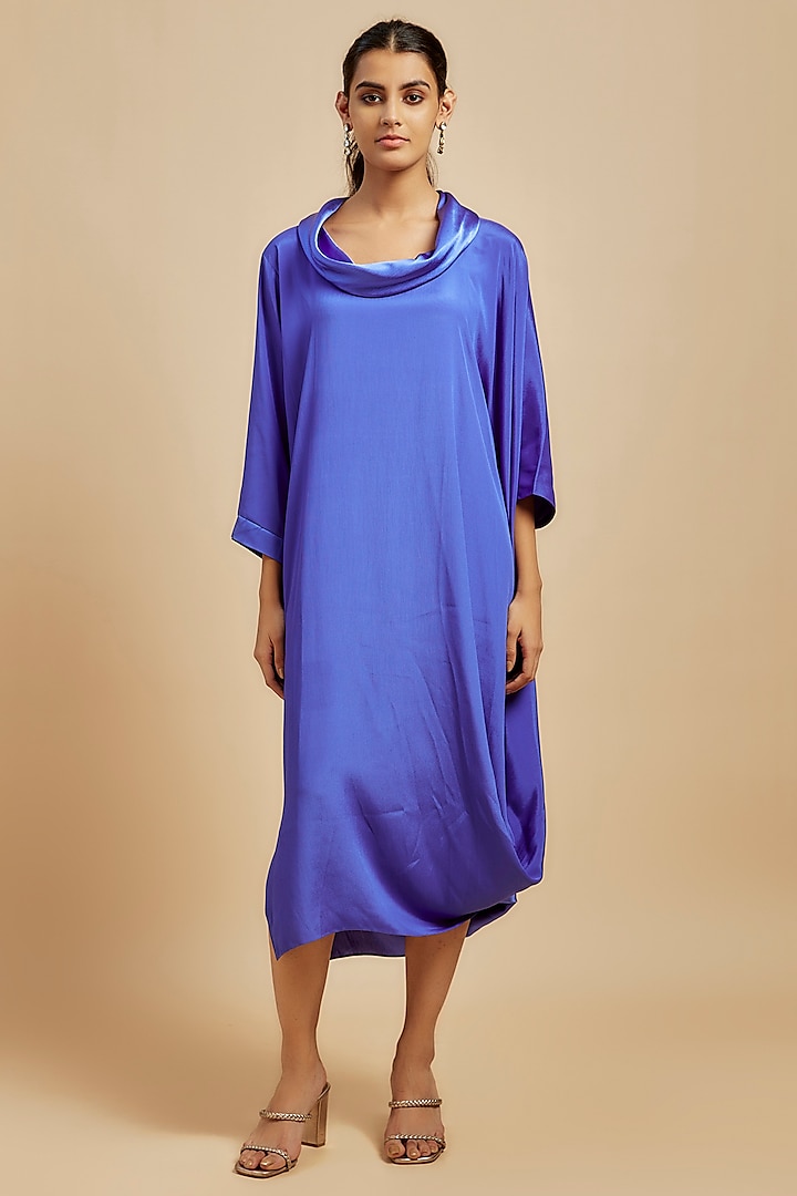 Blue Zara Satin Draped Dress by July