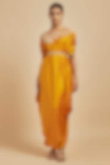 Yellow Satin Hand Embroidered Dress by July
