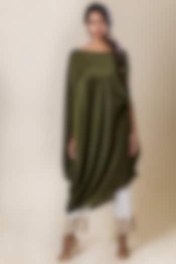 Olive Green Off-Shoulder Cape Tunic by July at Pernia's Pop Up Shop