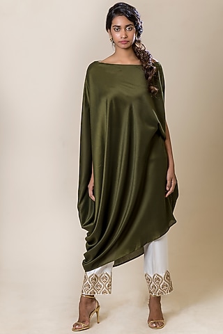 Olive Green Off-Shoulder Cape Tunic by July