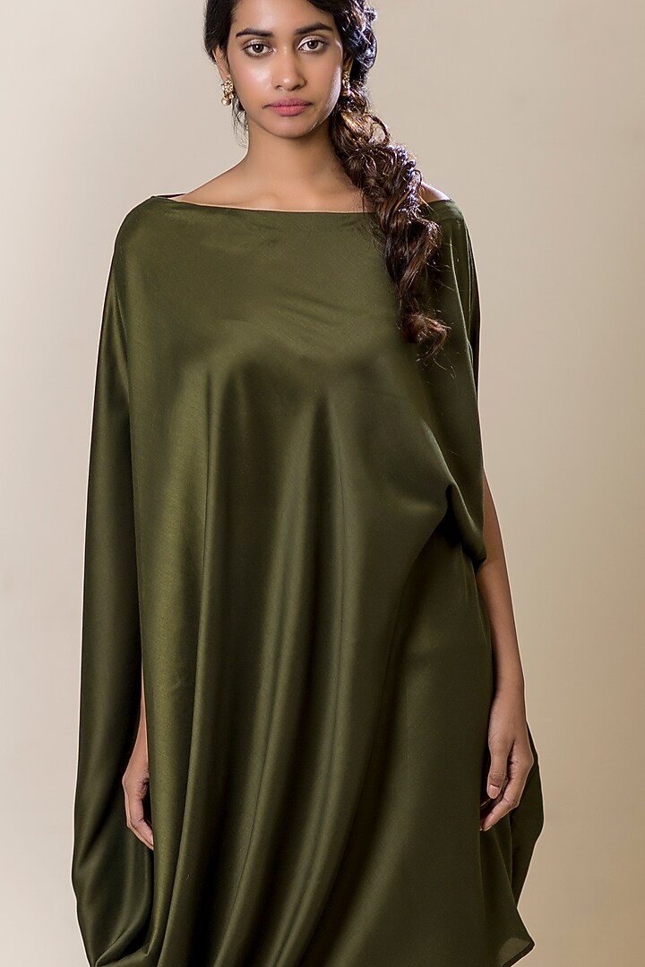 Olive Green Off-Shoulder Cape Tunic by July at Pernia's Pop Up Shop