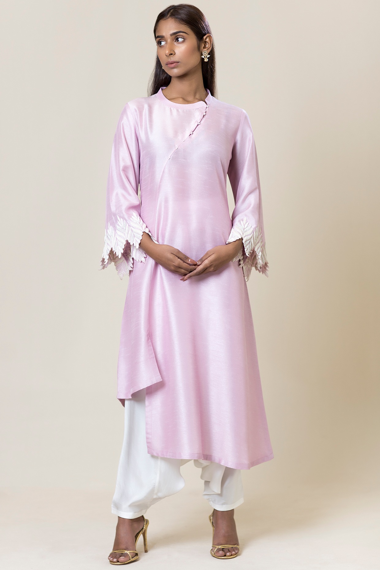 Blush Pink Striped A-Line Kurta main image 1