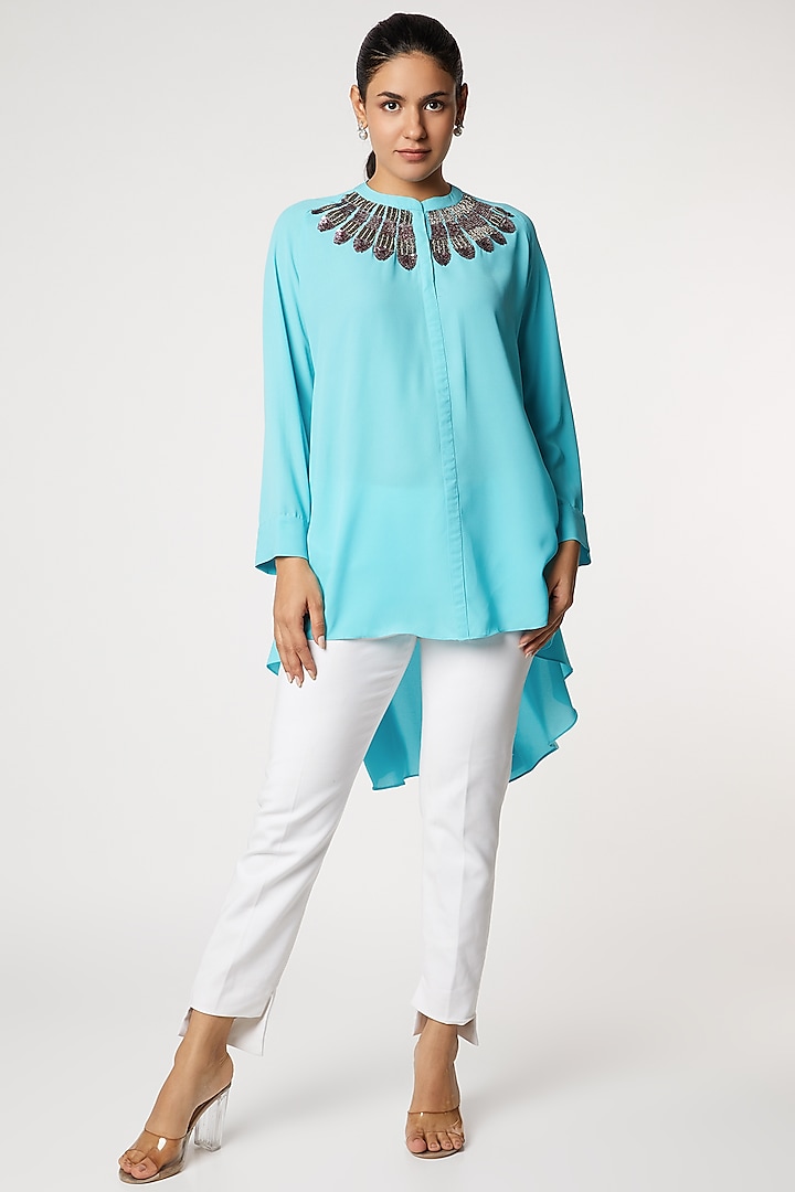 Sky Blue Hand Embroidered Tunic by July