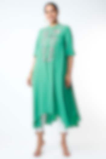 Turquoise Embroidered Asymmetrical Kurta by July