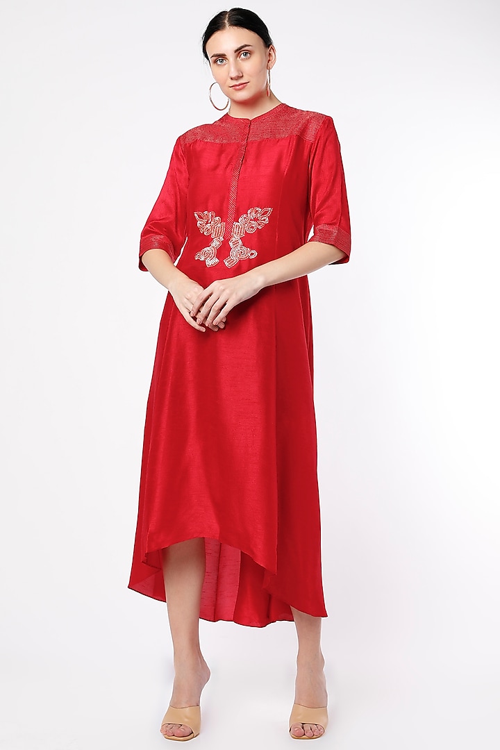 Lava Red Hand Embroidered Kurta by July