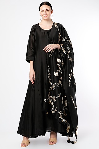 Black Chanderi Anarkali Set by July