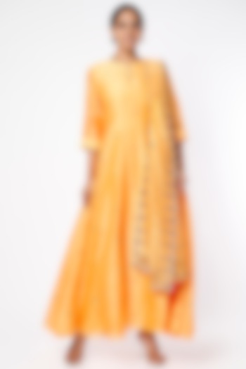 Yellow Hand Embroidered Anarkali Set by July