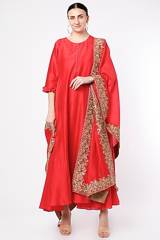 Cadmium Red Chanderi Anarkali Set by July