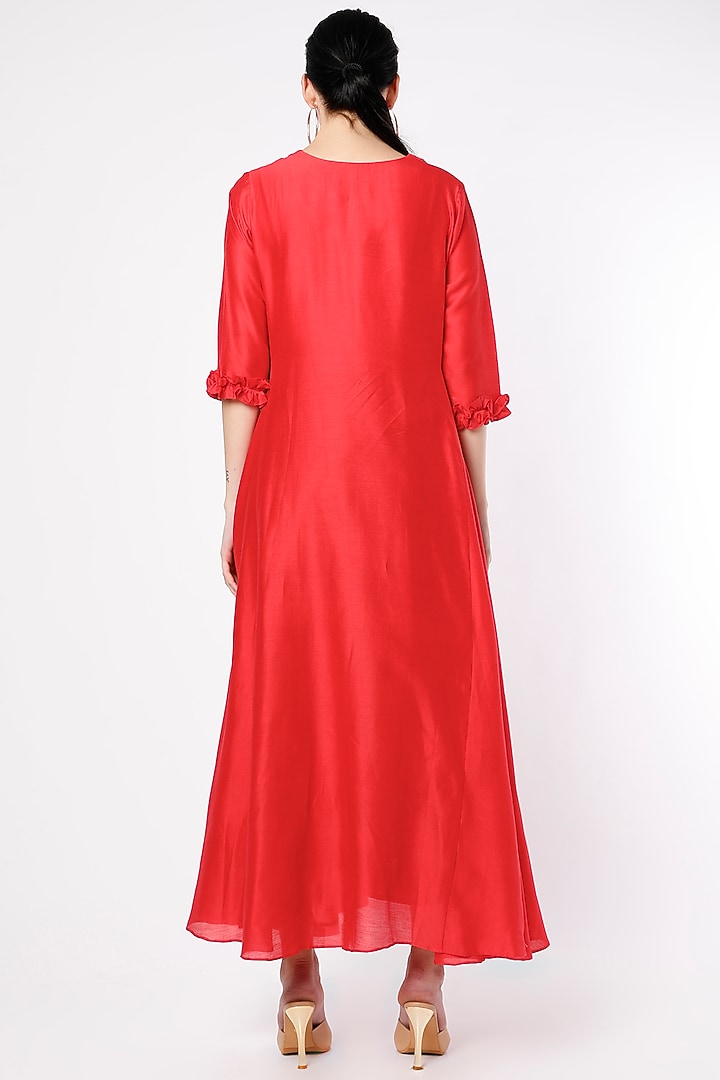 Cadmium Red Chanderi Wedding Anarkali Set by July at Pernia's Pop Up Shop