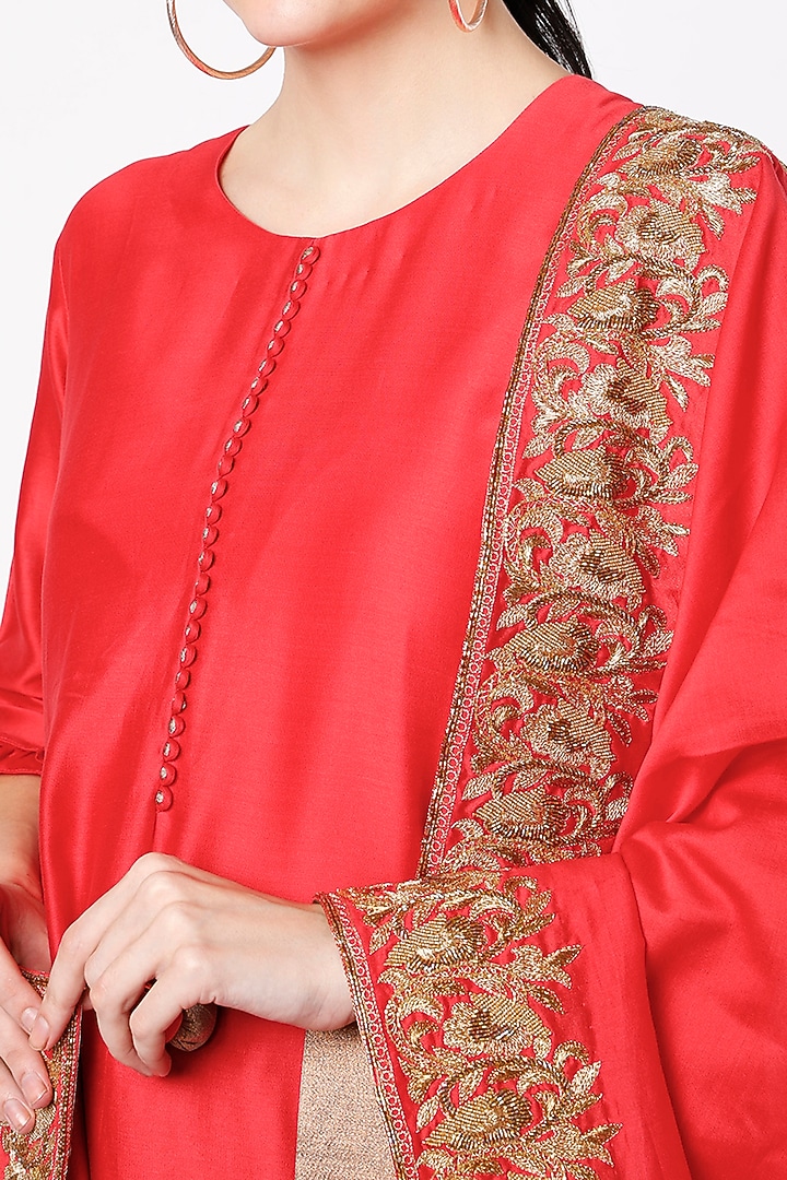 Cadmium Red Chanderi Wedding Anarkali Set by July at Pernia's Pop Up Shop