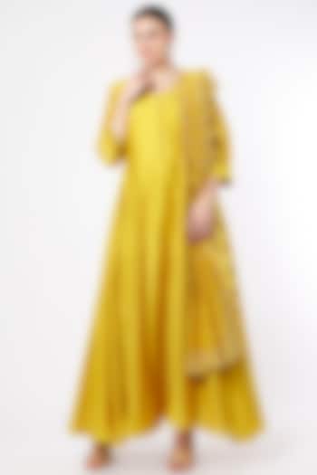 Dandelion Yellow Chanderi Anarkali Set by July