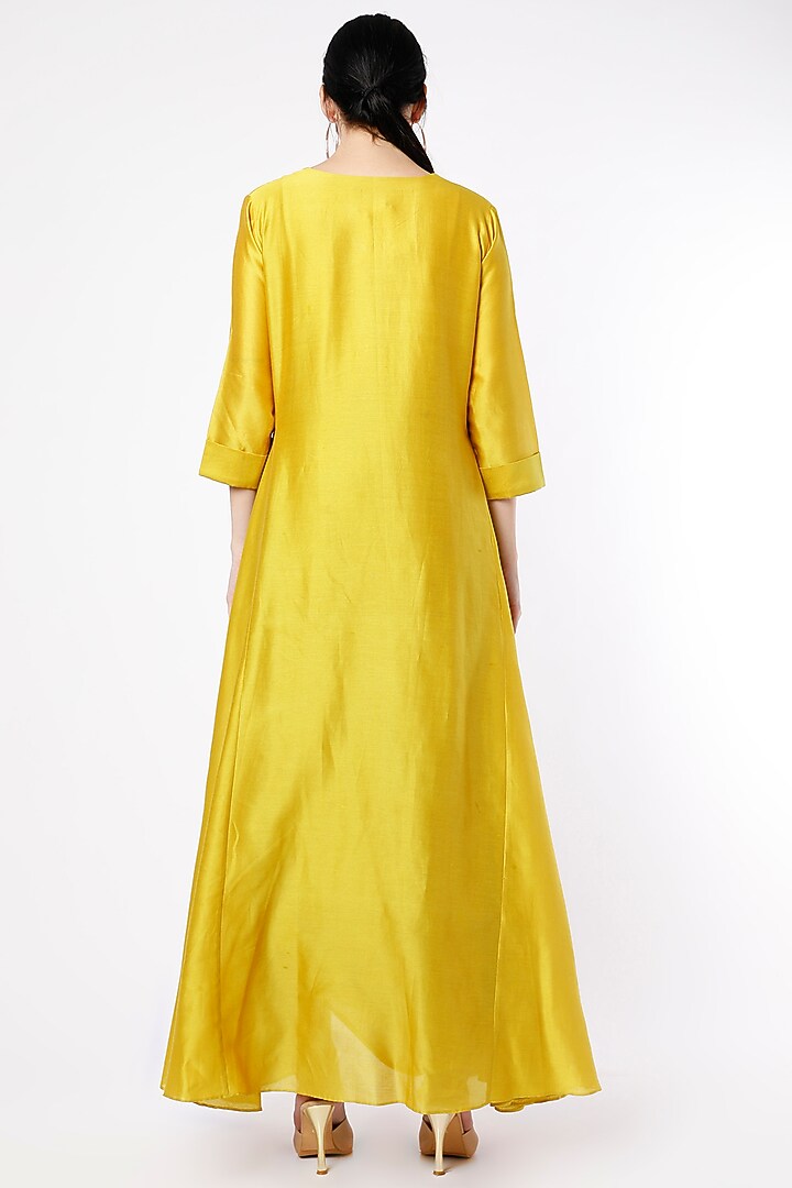 Dandelion Yellow Chanderi Wedding Anarkali Set by July at Pernia's Pop Up Shop