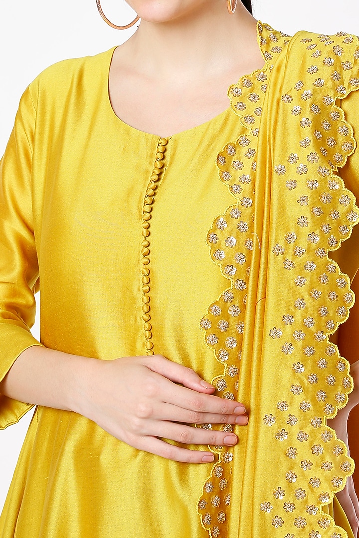 Dandelion Yellow Chanderi Wedding Anarkali Set by July at Pernia's Pop Up Shop