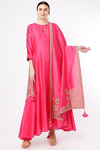 Rani Pink Chanderi Anarkali Set by July