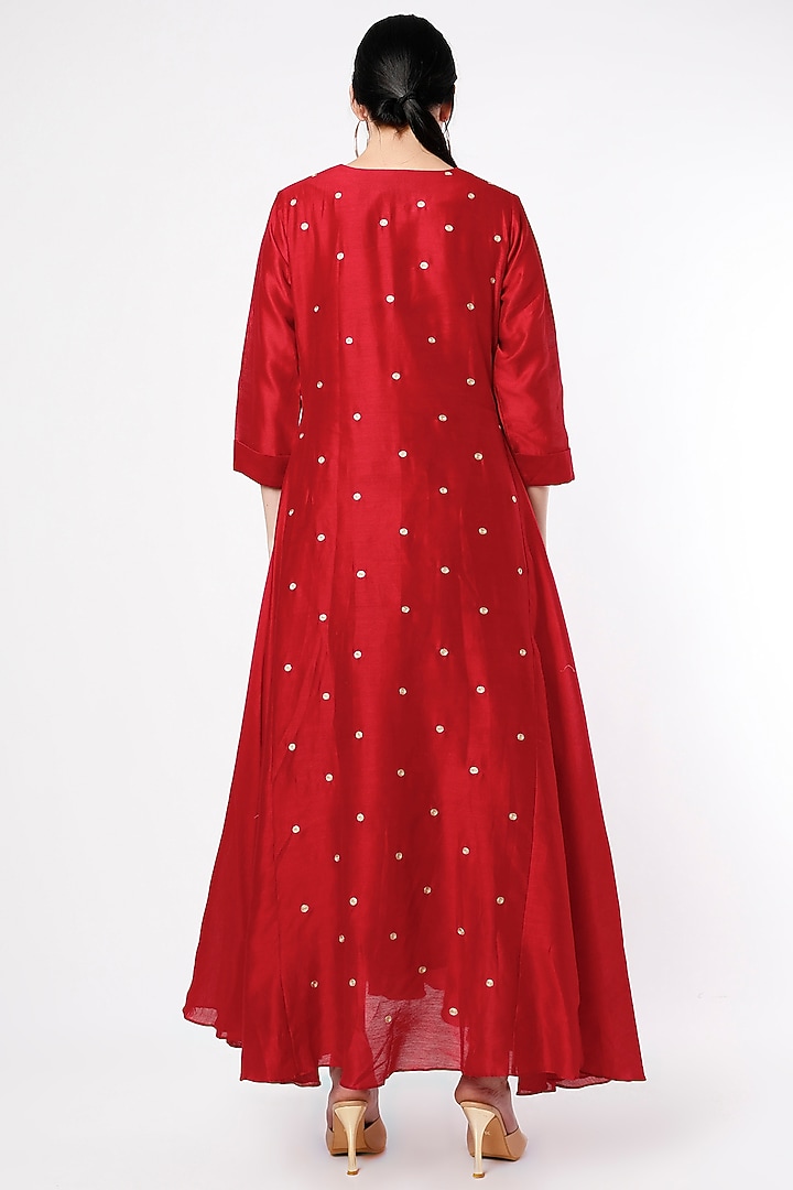 Fiery Red Hand Embroidered Wedding Anarkali Set by July at Pernia's Pop Up Shop
