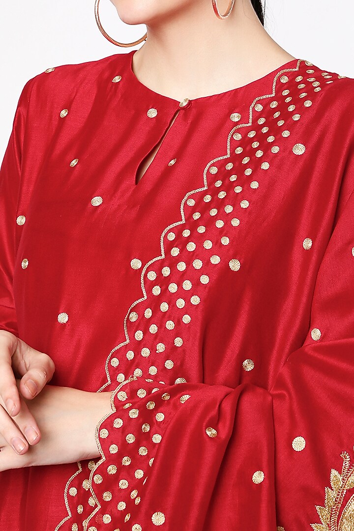 Fiery Red Hand Embroidered Wedding Anarkali Set by July at Pernia's Pop Up Shop