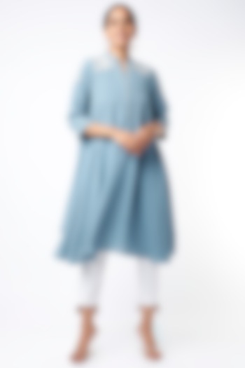 Powder Blue Embroidered Flared Kurta by July