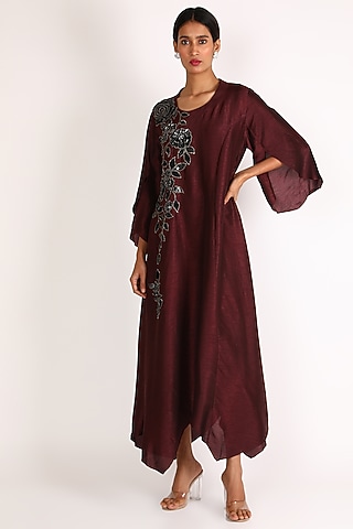 Maroon Embroidered Tunic For Girls by July - Kids